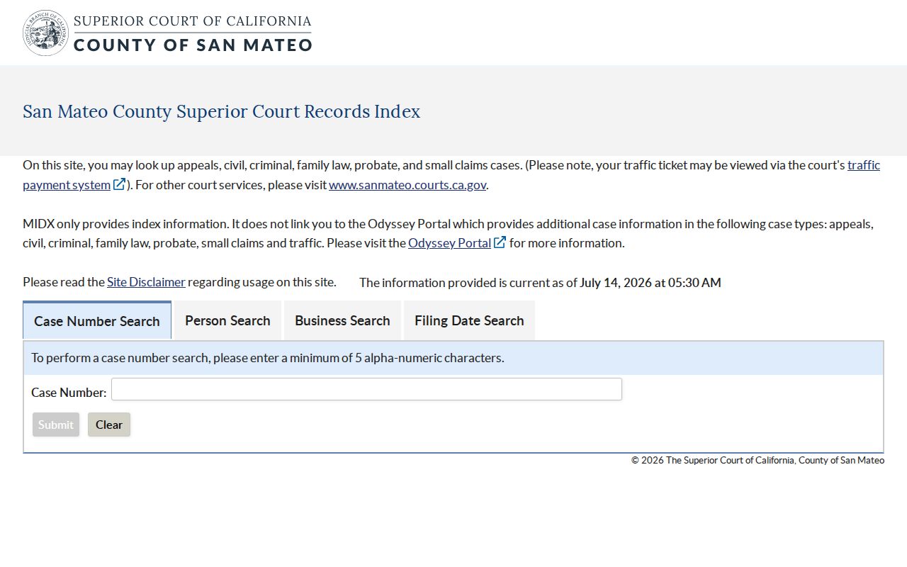 San Bruno people search in the MIDX court records index
