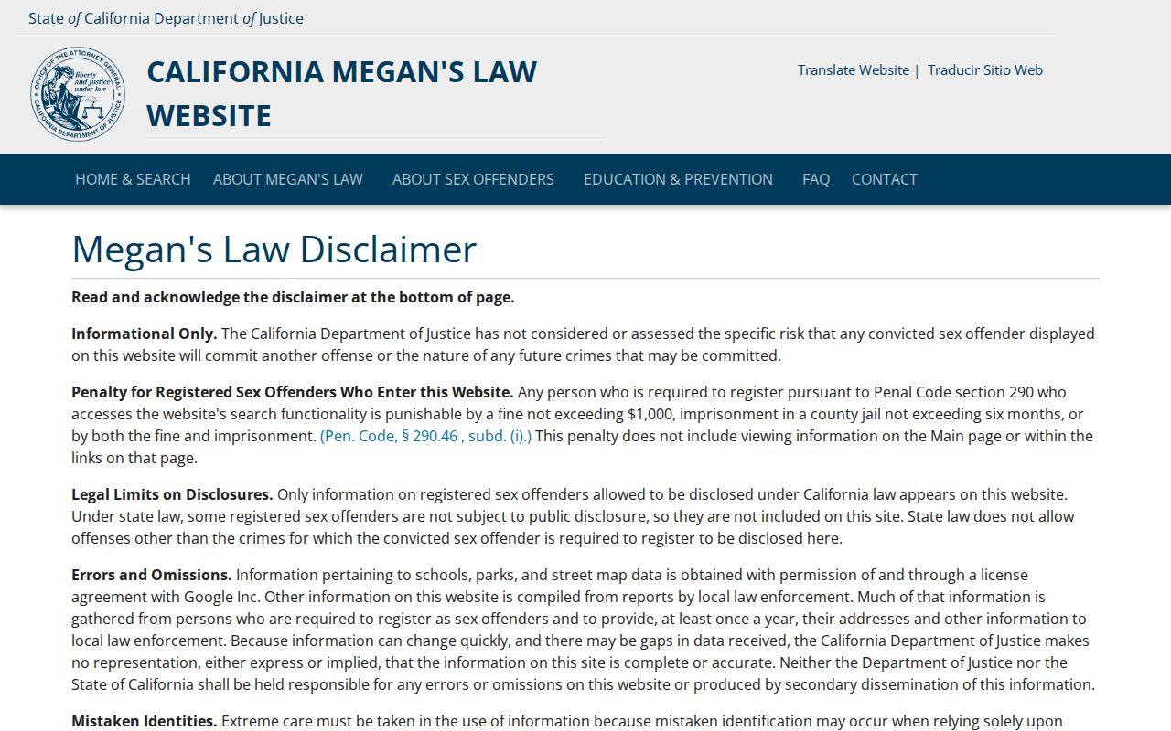 San Bruno public records access through the California Megan's Law registry