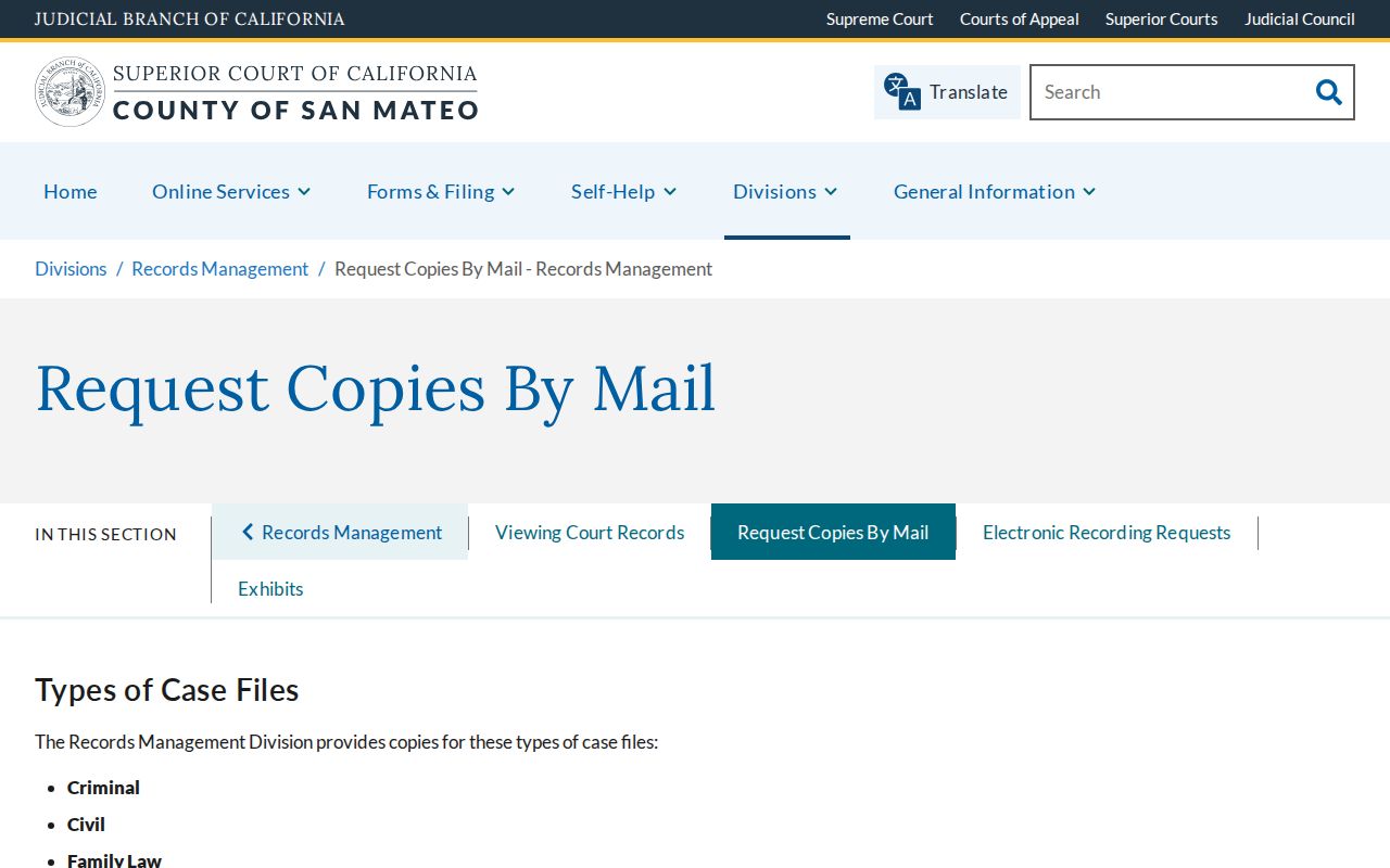 San Bruno public records court copy request by mail instructions