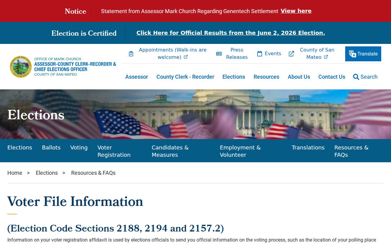 San Bruno voter file request rules from San Mateo County